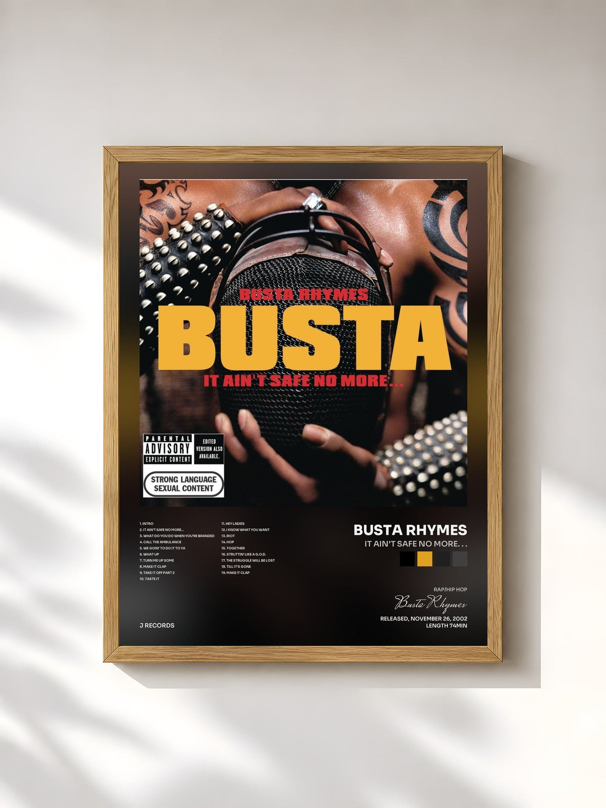 #bois Tableau de l'album It Ain't Safe No More de Busta Rhymes, cadre en bois brut, imprimé et encadré en France
