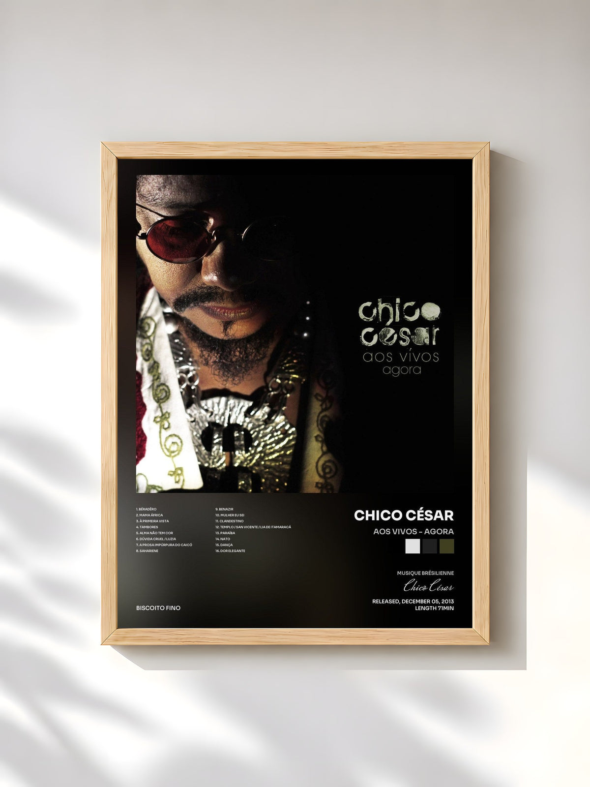 #bois Tableau de l'album Aos Vivos - Agora de Chico César, cadre en bois brut, imprimé et encadré en France