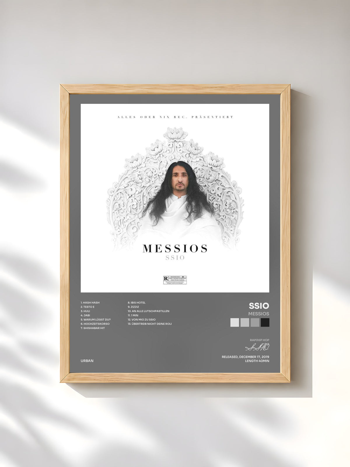 #bois Tableau de l'album MESSIOS de SSIO, cadre en bois brut, imprimé et encadré en France