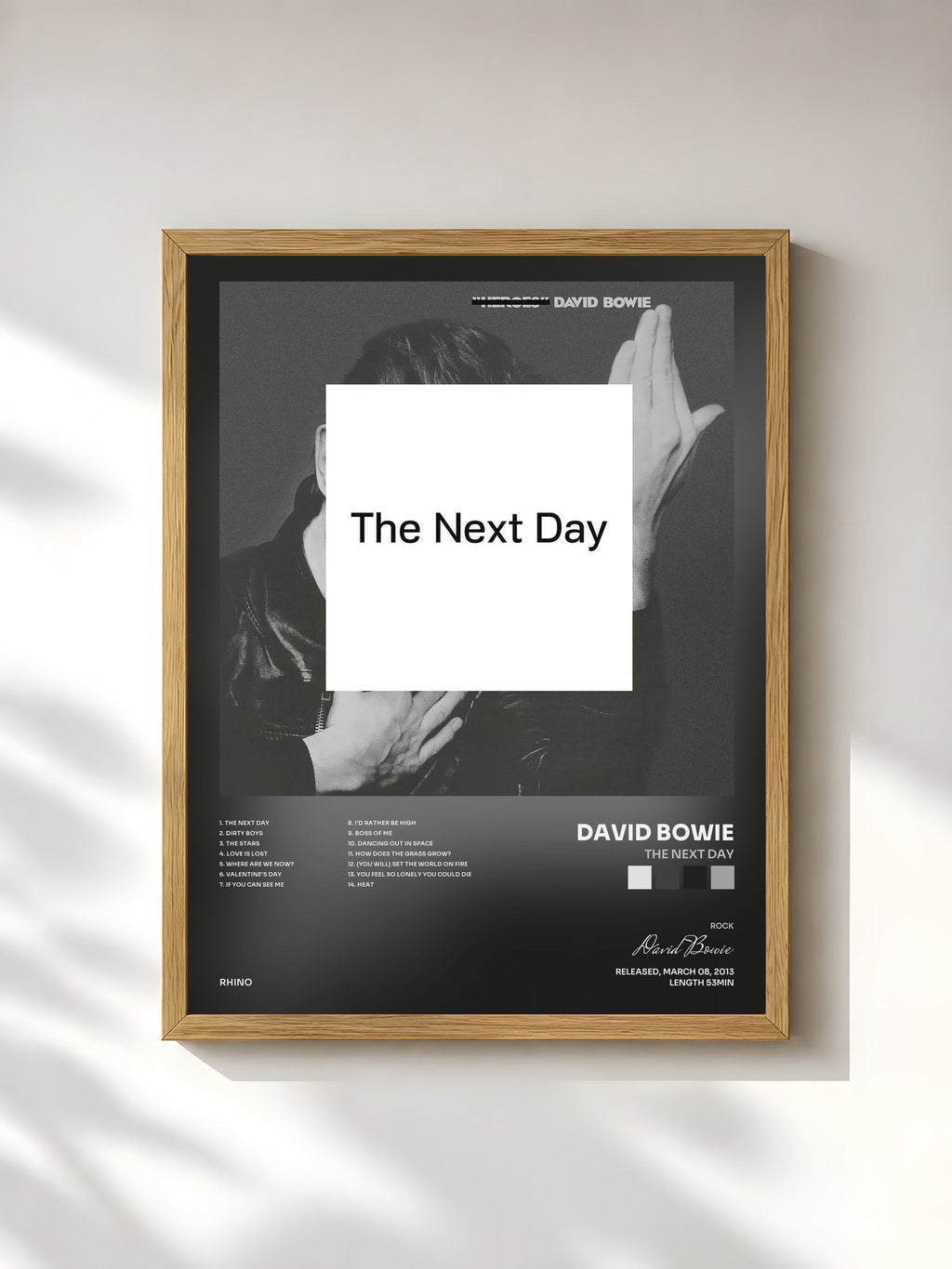 #bois Tableau de l'album The Next Day de David Bowie, cadre en bois brut, imprimé et encadré en France