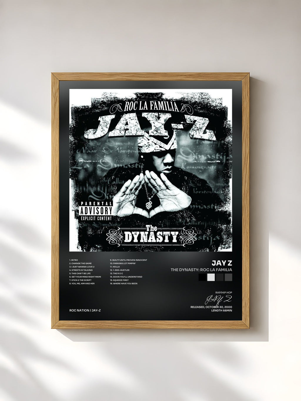 #bois Tableau de l'album The Dynasty: Roc La Familia de JAY Z, cadre en bois brut, imprimé et encadré en France