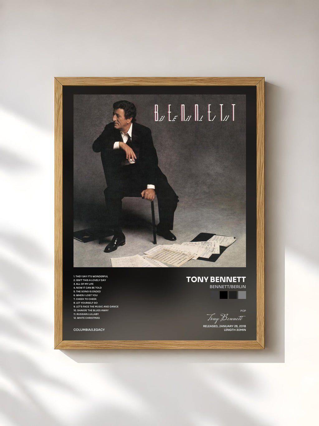 #bois Tableau de l'album Bennett/Berlin de Tony Bennett, cadre en bois brut, imprimé et encadré en France