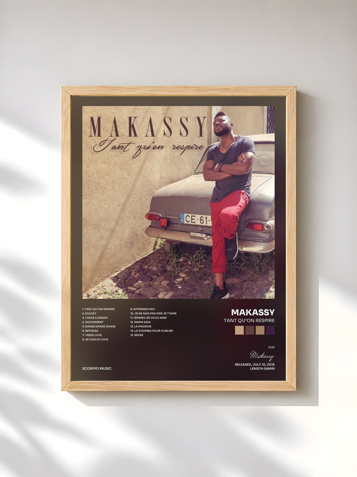 #bois Tableau de l'album Tant qu'on respire de Makassy, cadre en bois brut, imprimé et encadré en France