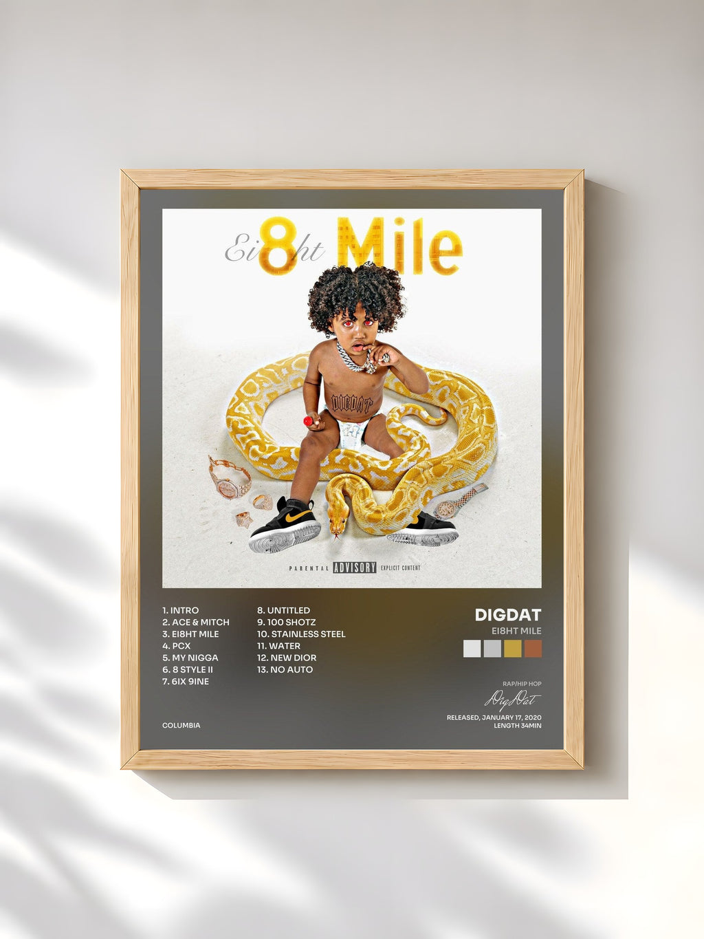 #bois Tableau de l'album Ei8ht Mile de DigDat, cadre en bois brut, imprimé et encadré en France
