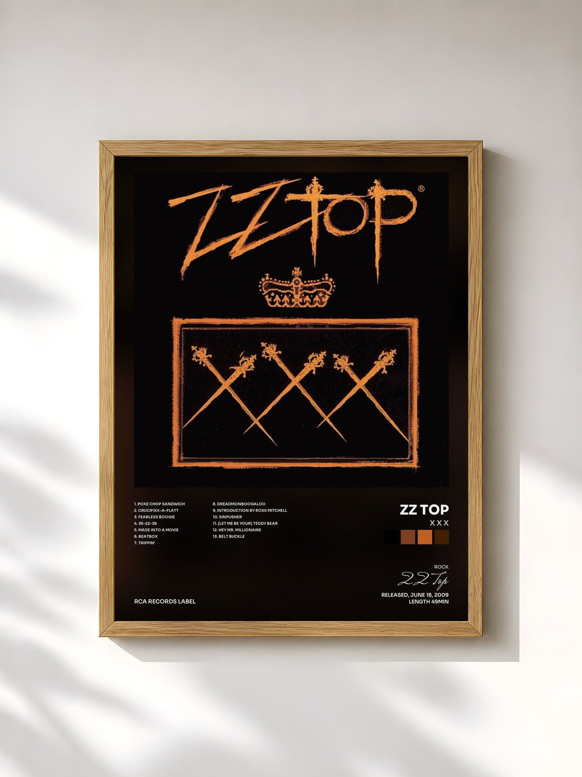 #bois Tableau de l'album X X X de ZZ Top, cadre en bois brut, imprimé et encadré en France