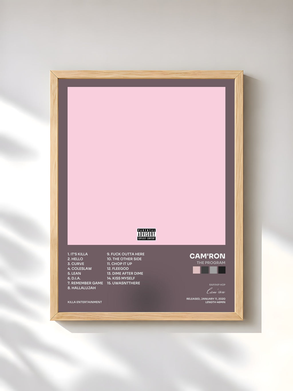 #bois Tableau de l'album The Program de Cam'ron, cadre en bois brut, imprimé et encadré en France