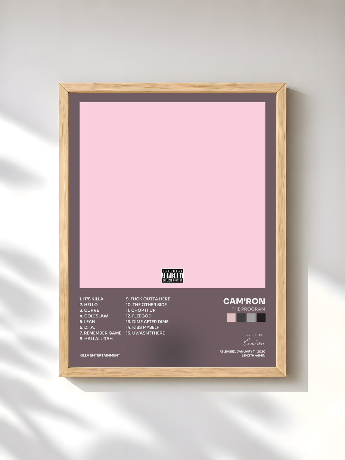 #bois Tableau de l'album The Program de Cam'ron, cadre en bois brut, imprimé et encadré en France