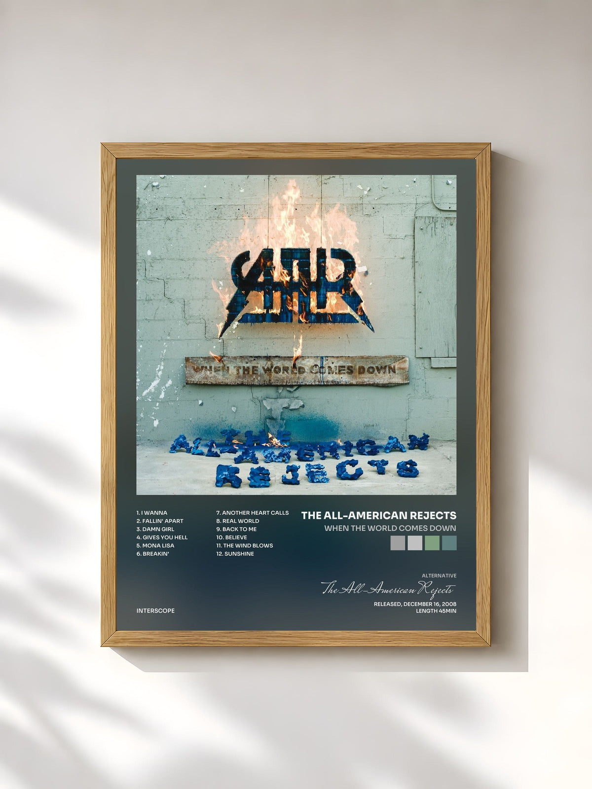 #bois Tableau de l'album When The World Comes Down de The All-American Rejects, cadre en bois brut, imprimé et encadré en France