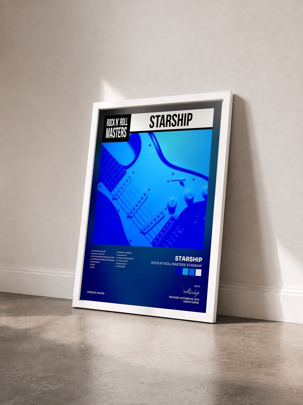 #blanc Tableau de l'album Rock n' Roll Masters: Starship de Starship vu de trois quarts, cadre blanc