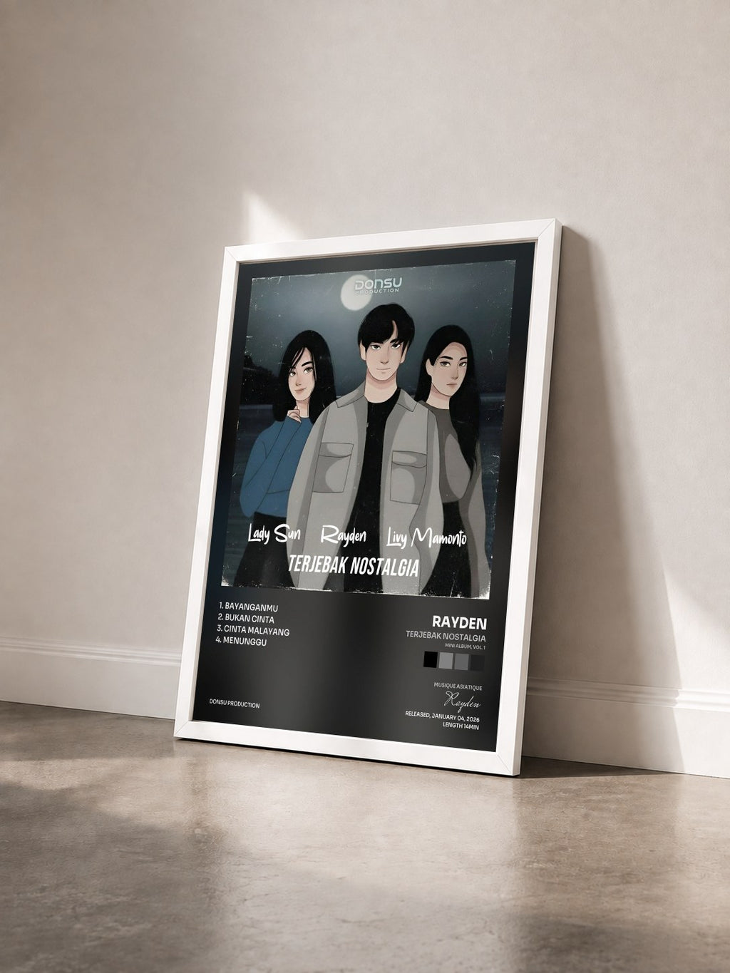 #blanc Tableau de l'album Terjebak Nostalgia (Mini Album, Vol. 1) de Rayden vu de trois quarts, cadre blanc