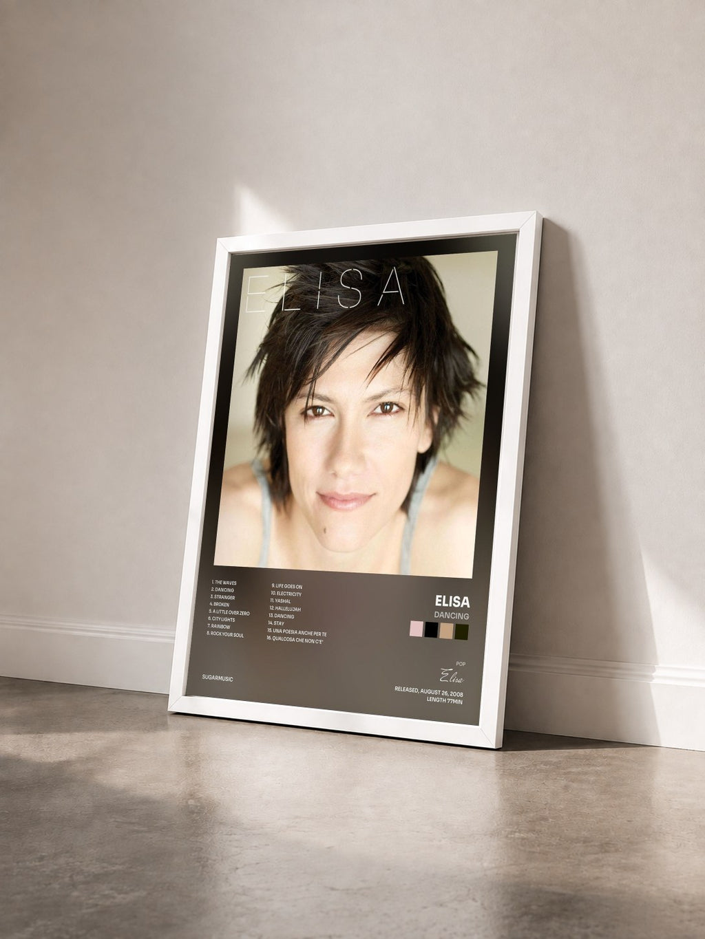 #blanc Tableau de l'album Dancing de Elisa vu de trois quarts, cadre blanc