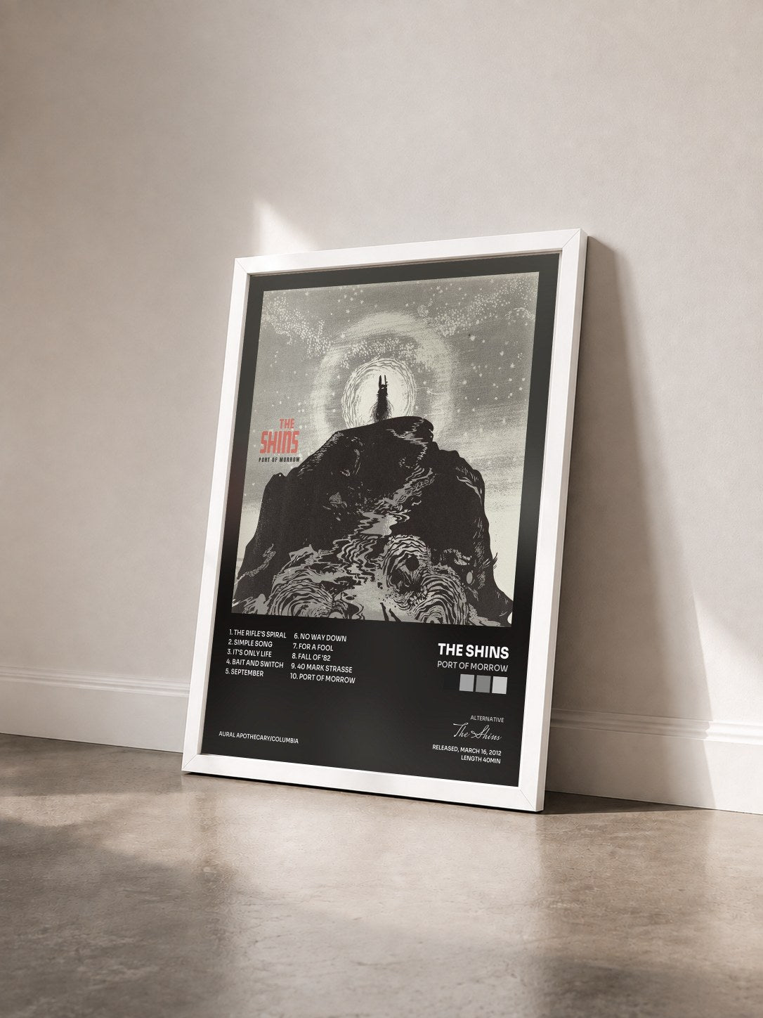 #blanc Tableau de l'album Port Of Morrow de The Shins vu de trois quarts, cadre blanc
