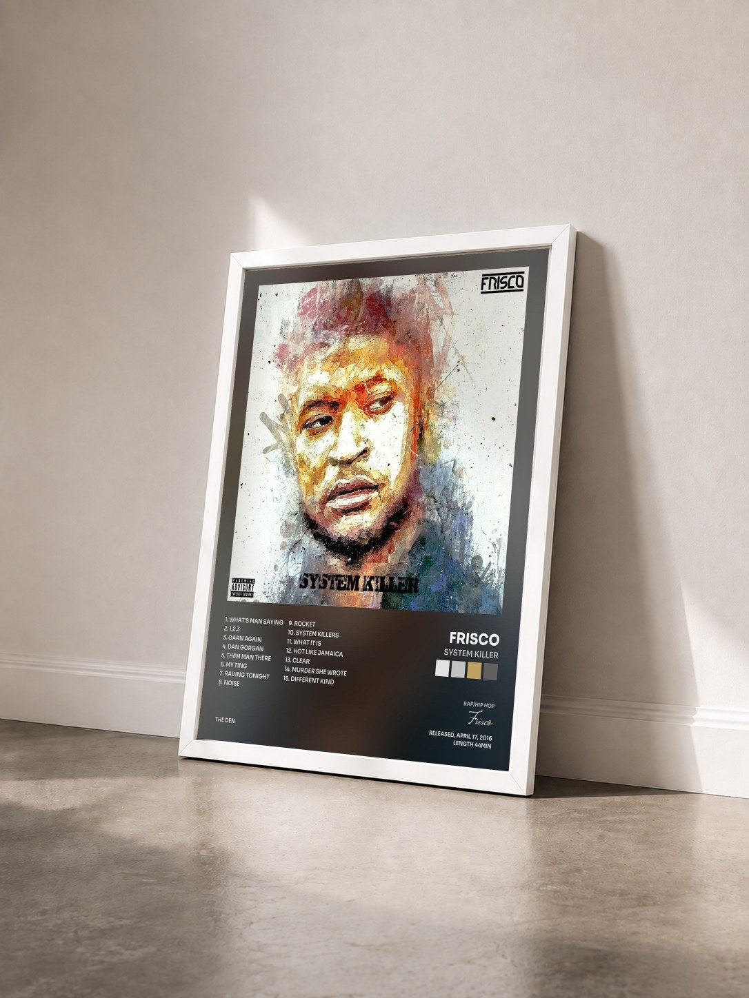 #blanc Tableau de l'album System Killer de Frisco vu de trois quarts, cadre blanc