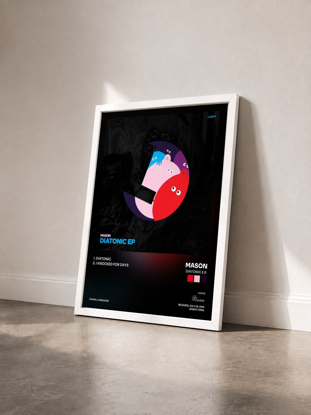 #blanc Tableau de l'album Diatonic E.P. de Mason vu de trois quarts, cadre blanc