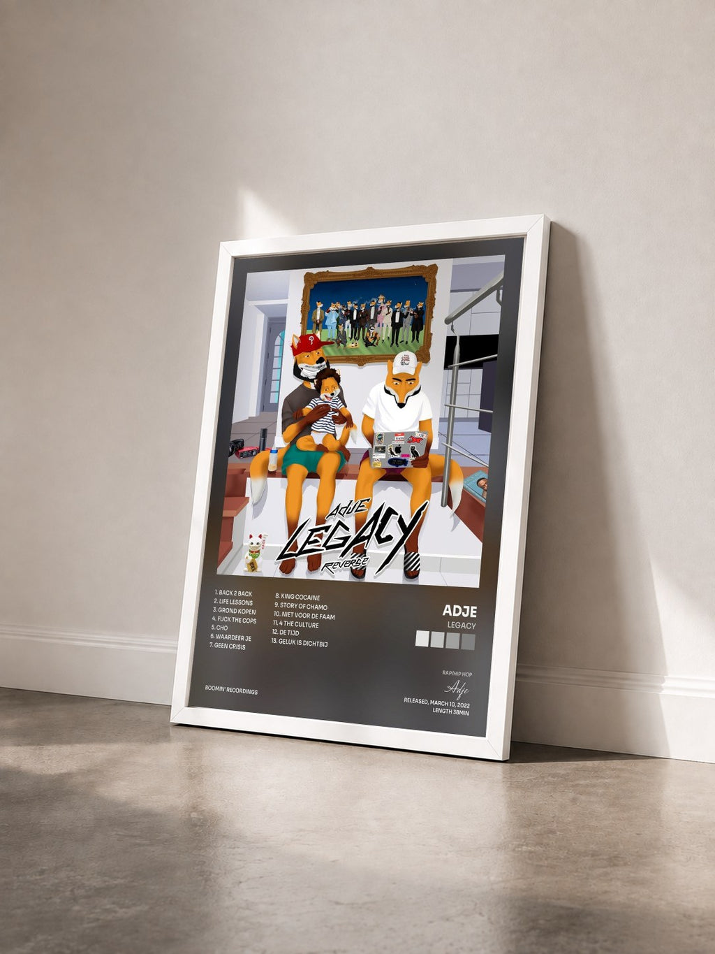 #blanc Tableau de l'album Legacy de Adje vu de trois quarts, cadre blanc