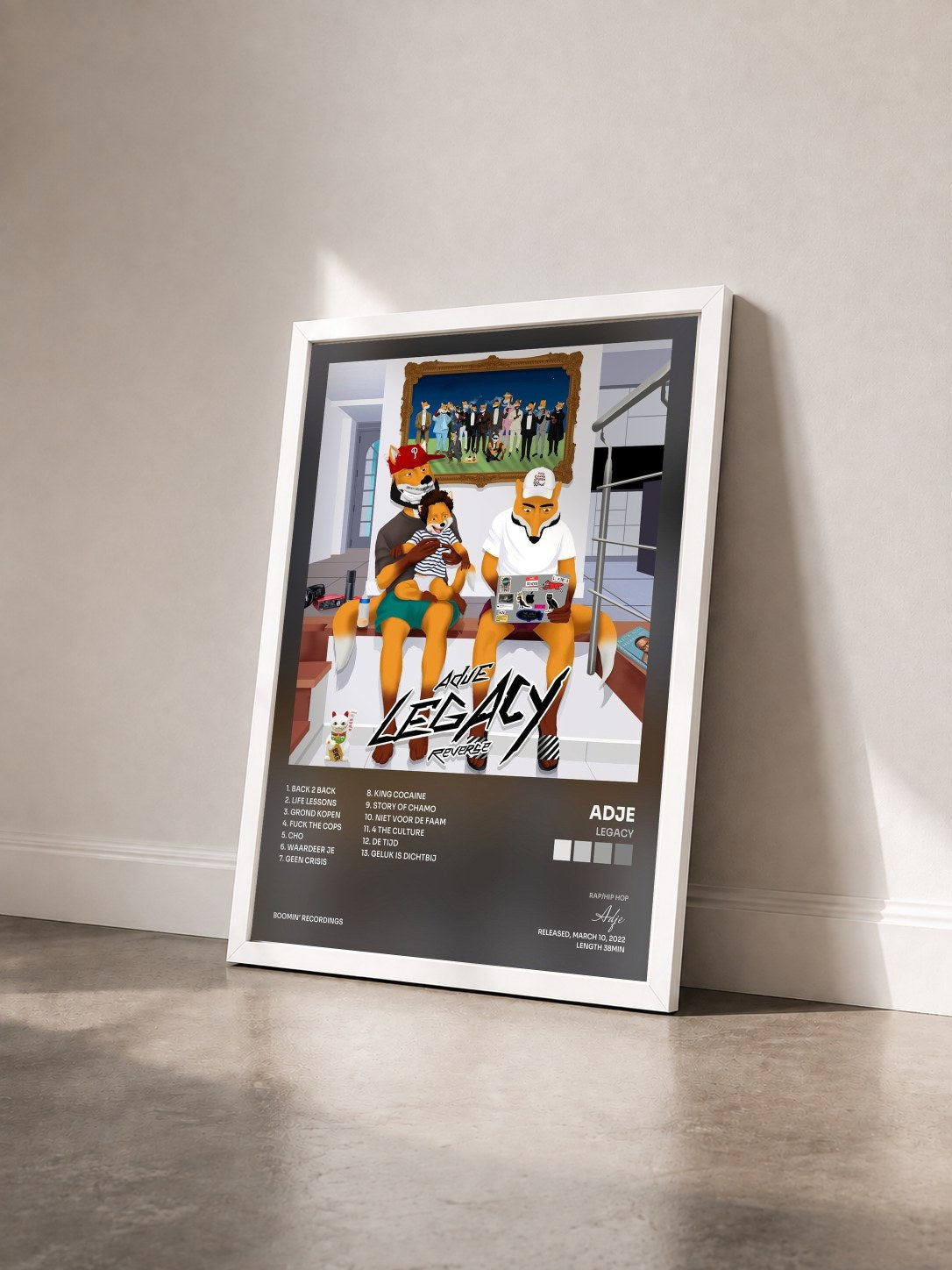#blanc Tableau de l'album Legacy de Adje vu de trois quarts, cadre blanc
