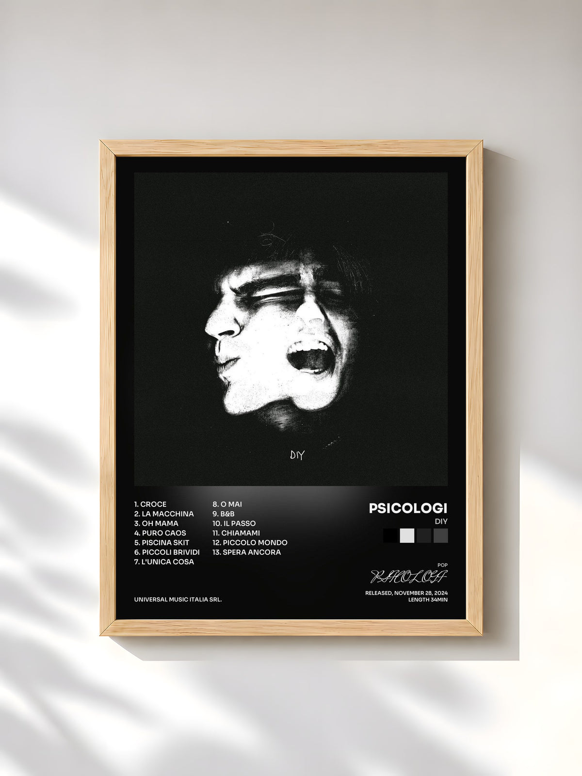 #bois Tableau de l'album DIY de PSICOLOGI, cadre en bois brut, imprimé et encadré en France