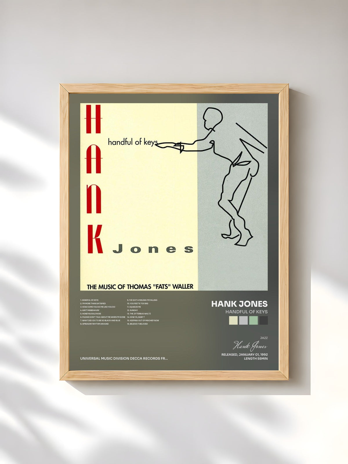 #bois Tableau de l'album Handful Of Keys de Hank Jones, cadre en bois brut, imprimé et encadré en France