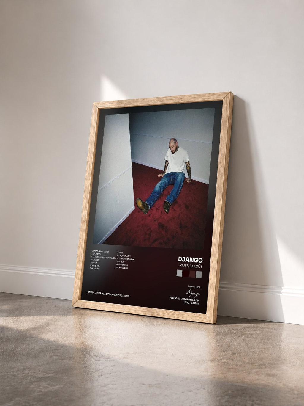 #bois Tableau de l'album paris, 31 août de Django vu de trois quarts, cadre en bois brut