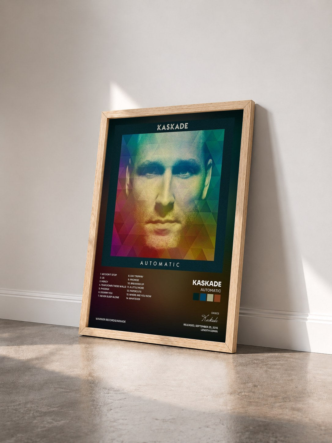 #bois Tableau de l'album Automatic de Kaskade vu de trois quarts, cadre en bois brut