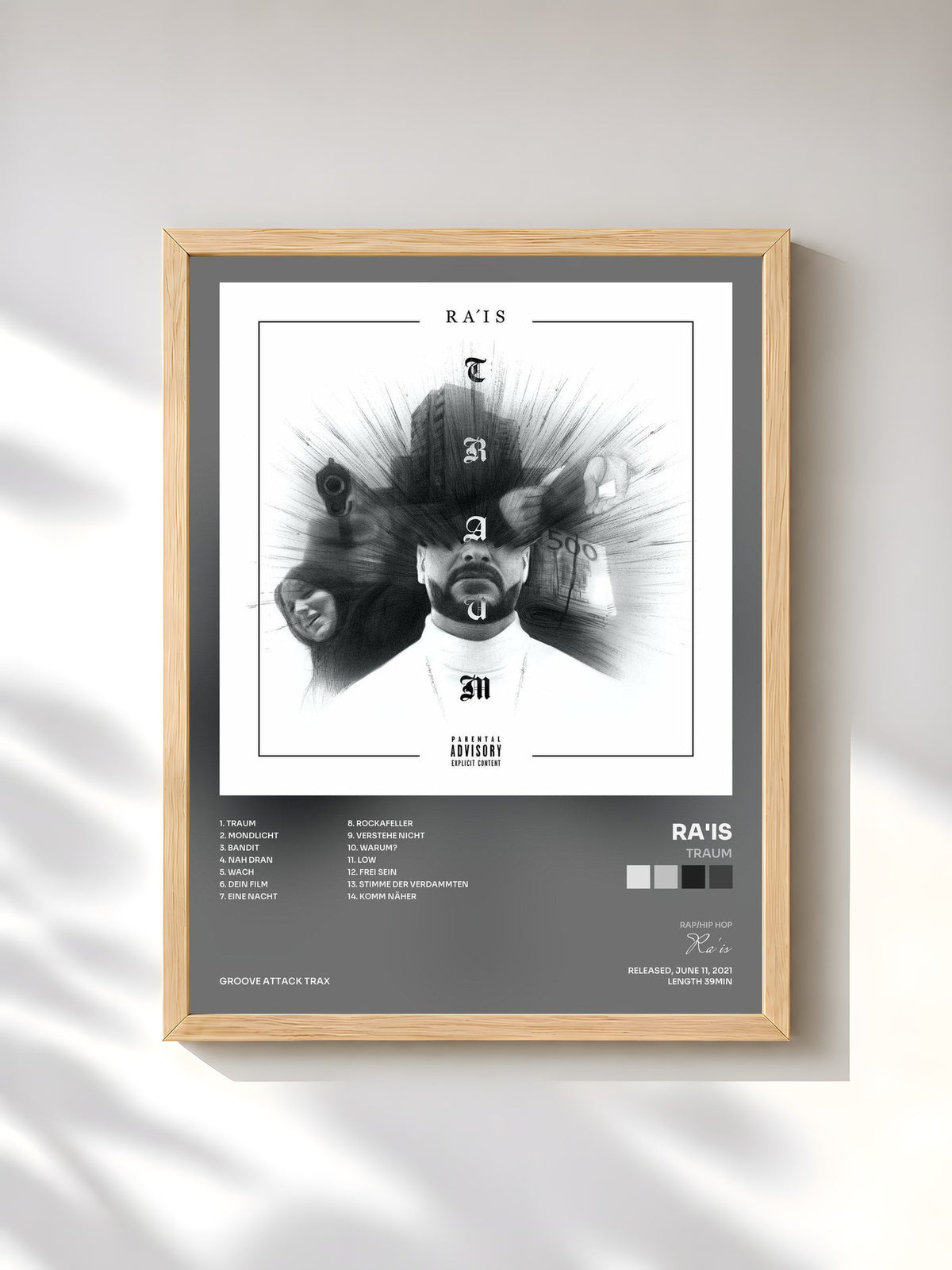 #bois Tableau de l'album Traum de Ra'is, cadre en bois brut, imprimé et encadré en France