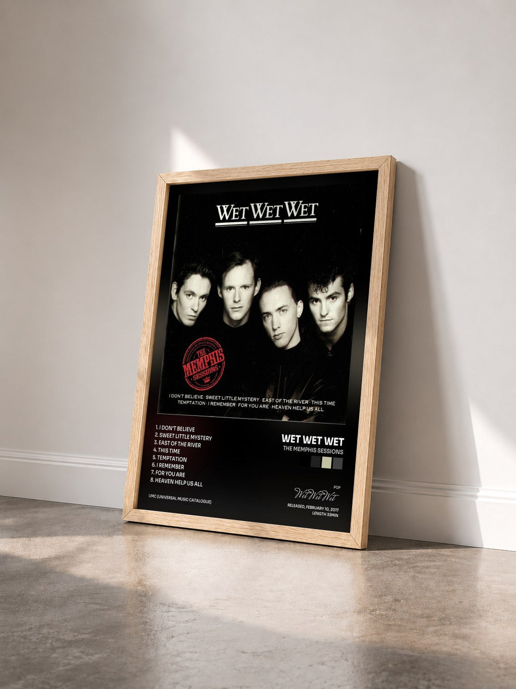 #bois Tableau de l'album The Memphis Sessions de Wet Wet Wet vu de trois quarts, cadre en bois brut