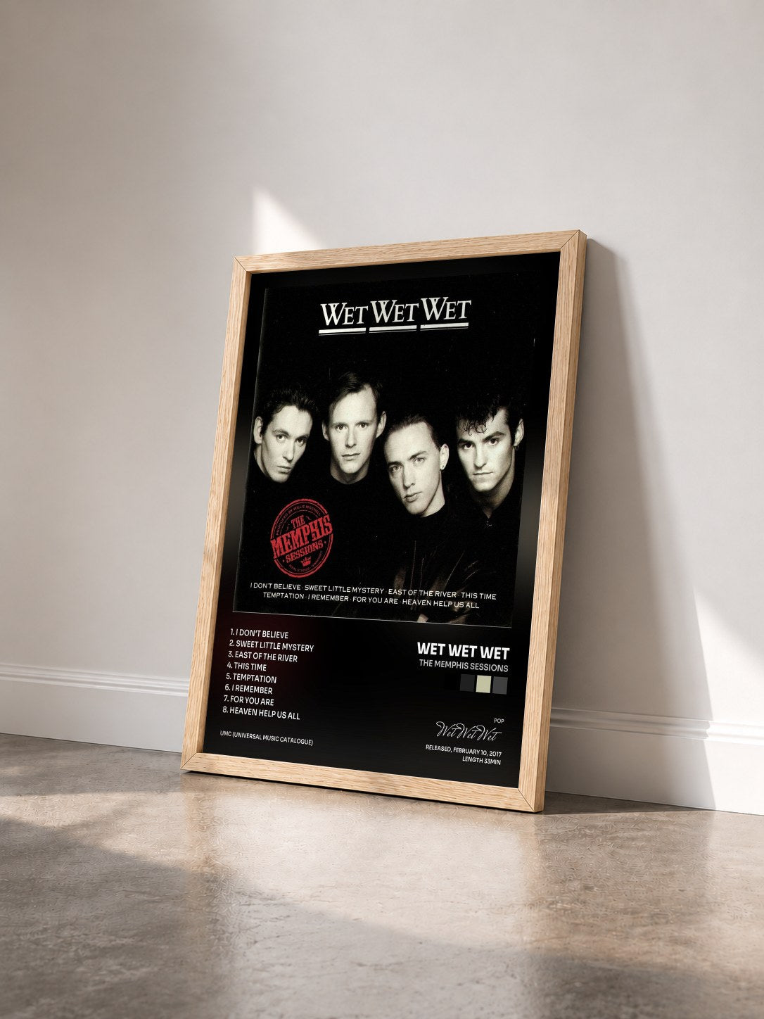 #bois Tableau de l'album The Memphis Sessions de Wet Wet Wet vu de trois quarts, cadre en bois brut
