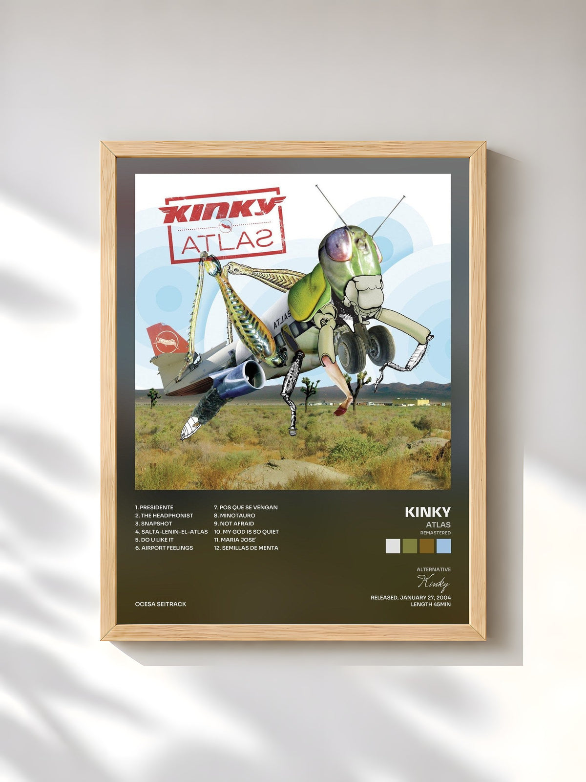 #bois Tableau de l'album Atlas (Remastered) de Kinky, cadre en bois brut, imprimé et encadré en France