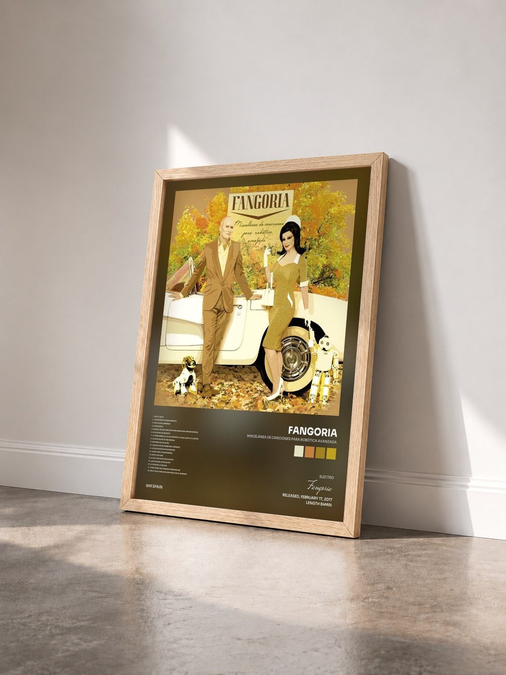 #bois Tableau de l'album Miscelánea de canciones para robótica avanzada de Fangoria vu de trois quarts, cadre en bois brut