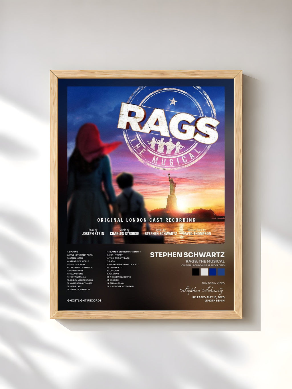 #bois Tableau de l'album Rags: The Musical (Original London Cast Recording) de Stephen Schwartz, cadre en bois brut, imprimé et encadré en France