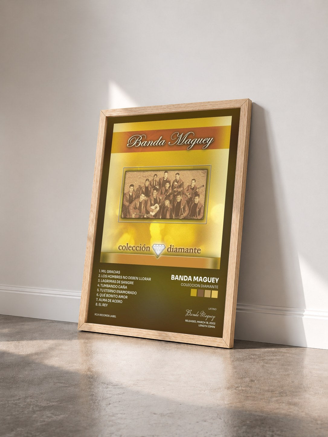 #bois Tableau de l'album Coleccion Diamante de Banda Maguey vu de trois quarts, cadre en bois brut