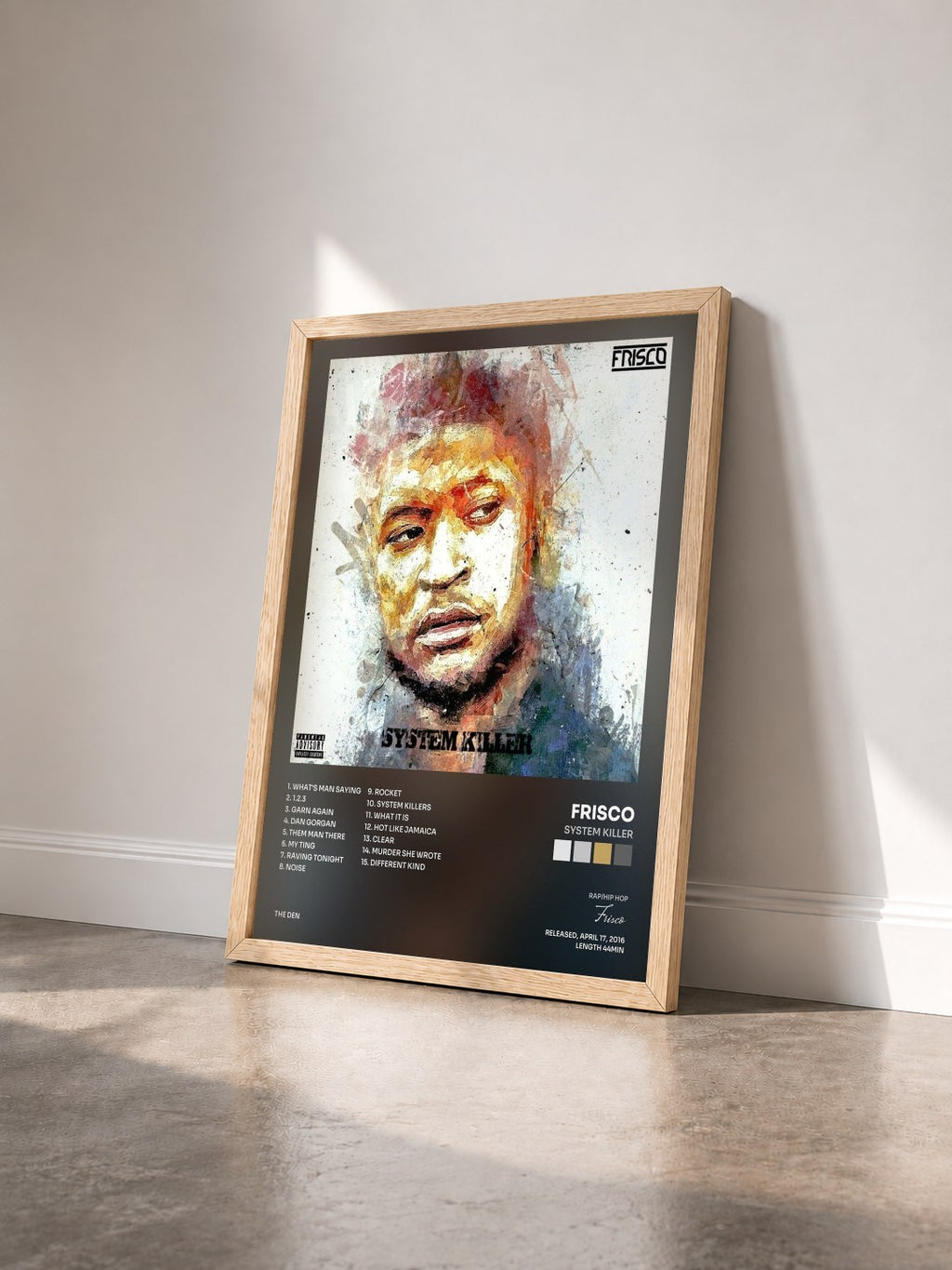 #bois Tableau de l'album System Killer de Frisco vu de trois quarts, cadre en bois brut