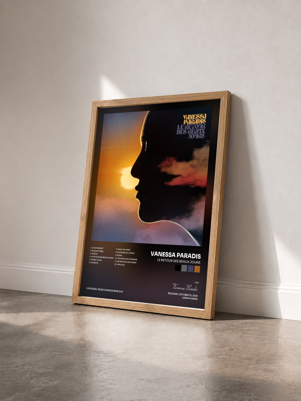 #bois Tableau de l'album Le retour des beaux jours de Vanessa Paradis vu de trois quarts, cadre en bois brut