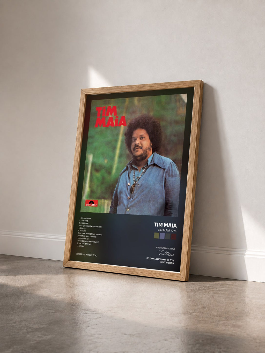 #bois Tableau de l'album Tim Maia 1973 de Tim Maia vu de trois quarts, cadre en bois brut