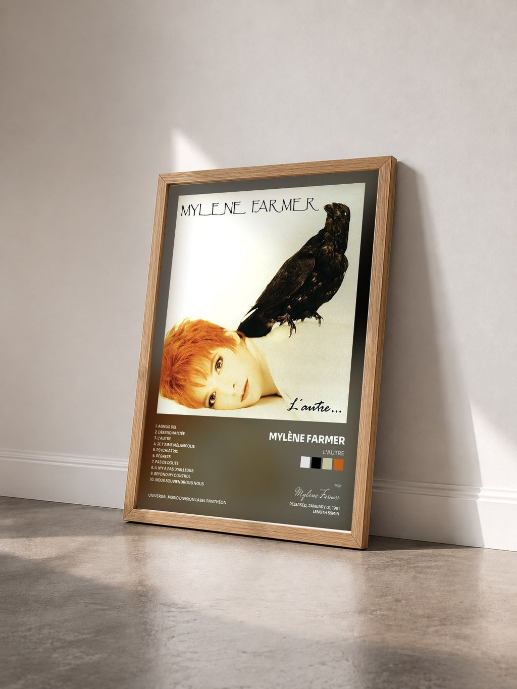 #bois Tableau de l'album L'Autre de Mylène Farmer vu de trois quarts, cadre en bois brut