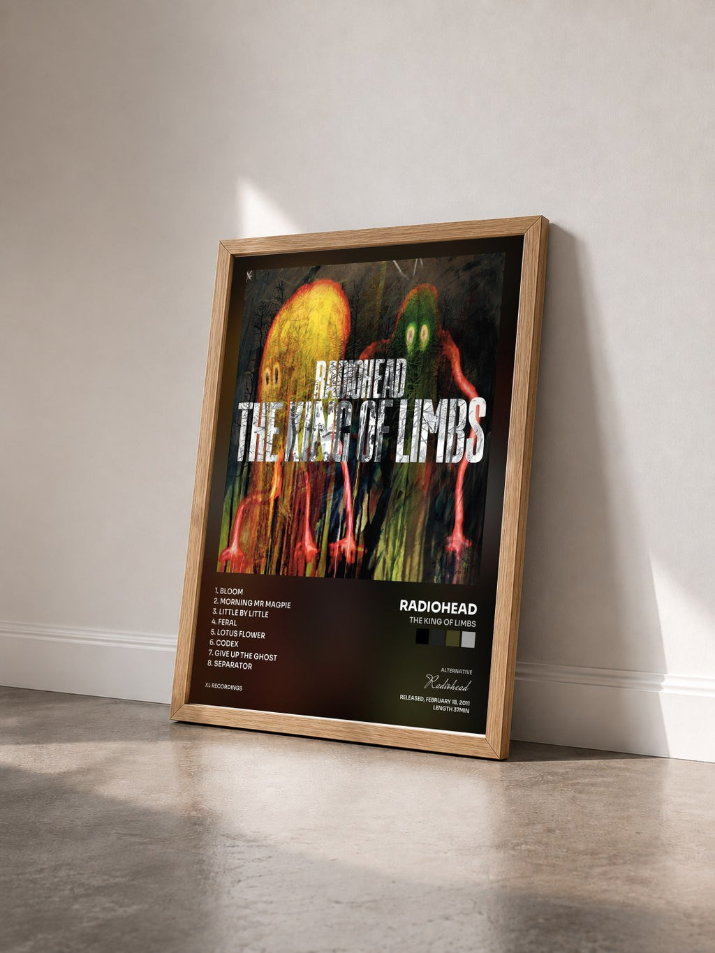 #bois Tableau de l'album The King Of Limbs de Radiohead vu de trois quarts, cadre en bois brut