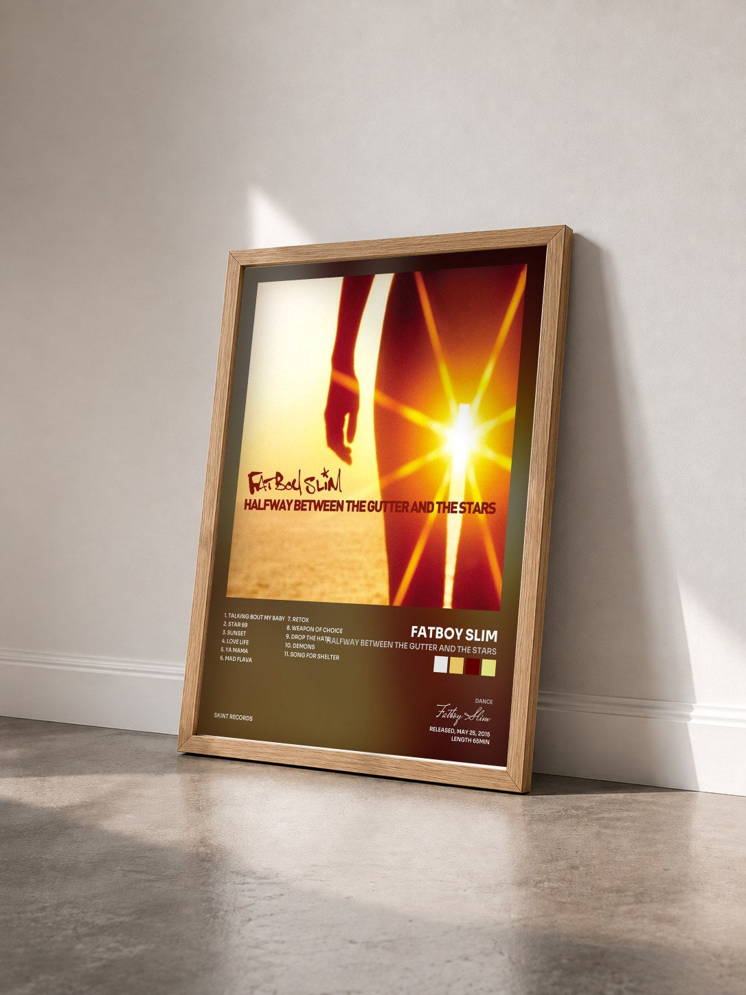 #bois Tableau de l'album Halfway Between the Gutter and the Stars de Fatboy Slim vu de trois quarts, cadre en bois brut