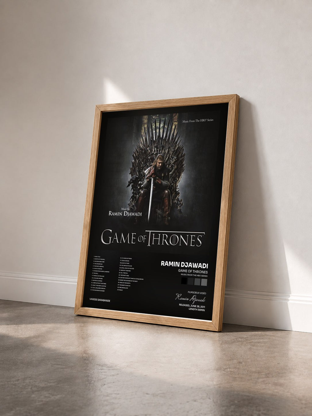 #bois Tableau de l'album Game Of Thrones (Music From The HBO Series) de Ramin Djawadi vu de trois quarts, cadre en bois brut