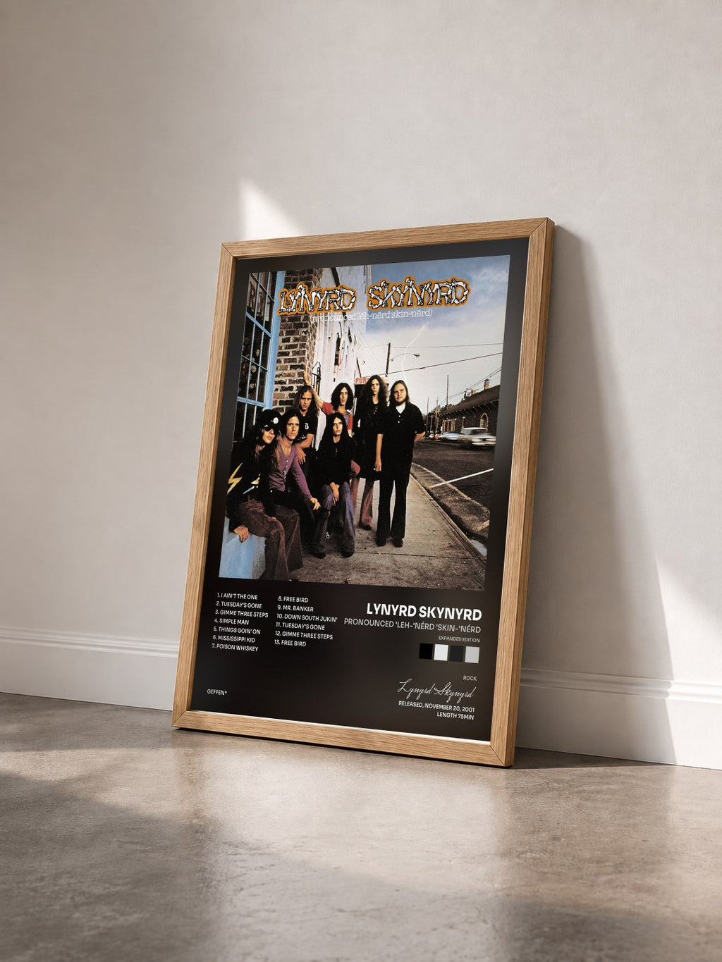#bois Tableau de l'album Pronounced 'Leh-'Nérd 'Skin-'Nérd (Expanded Edition) de Lynyrd Skynyrd vu de trois quarts, cadre en bois brut