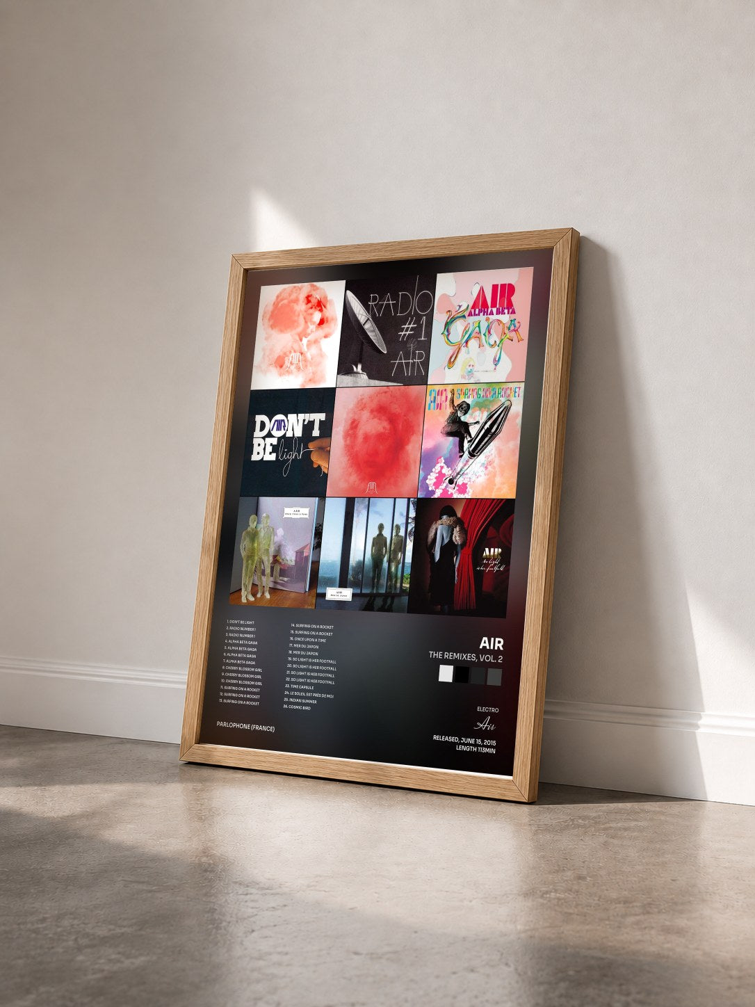 #bois Tableau de l'album The Remixes, Vol. 2 de Air vu de trois quarts, cadre en bois brut