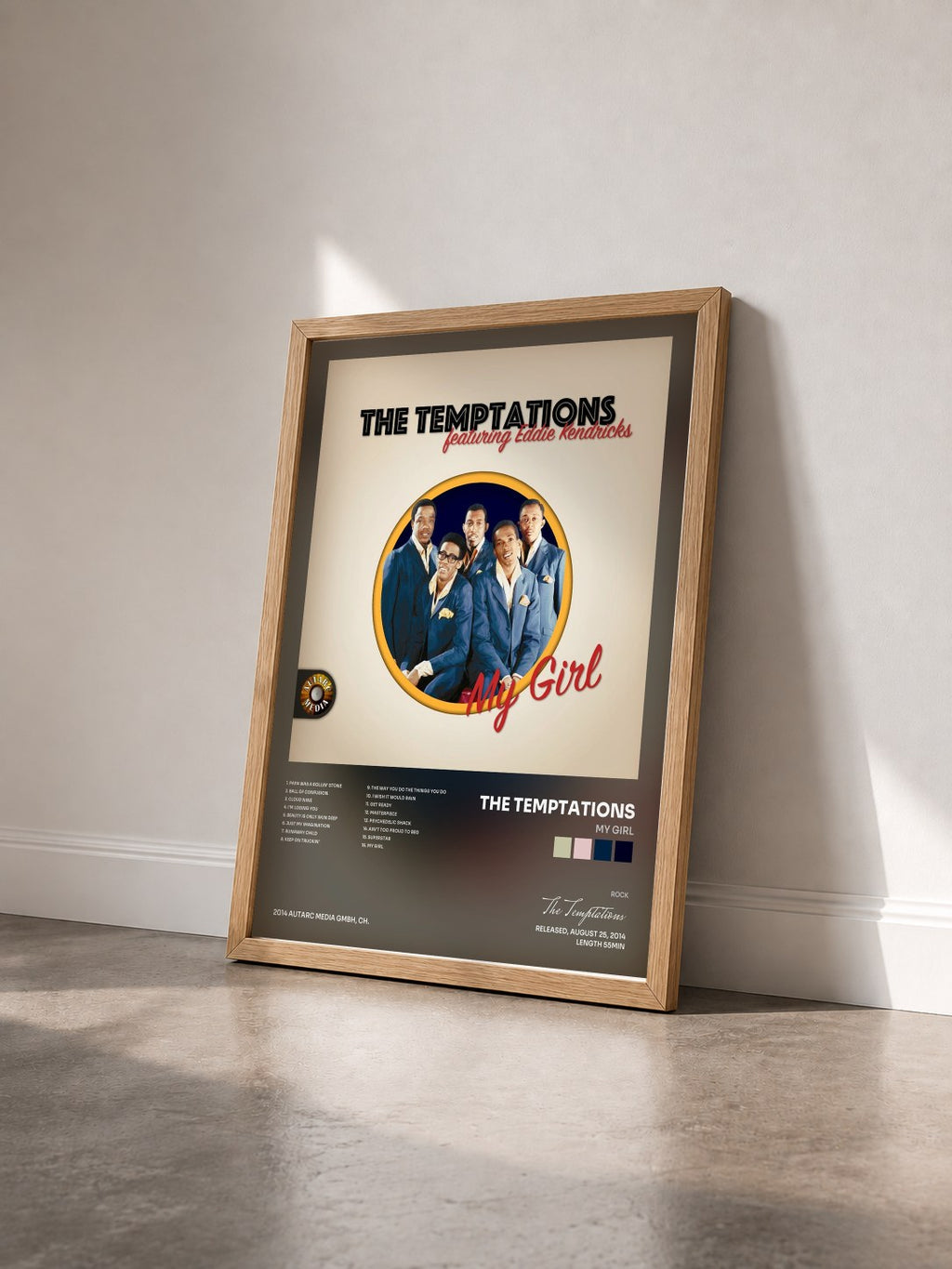 #bois Tableau de l'album My Girl de The Temptations vu de trois quarts, cadre en bois brut