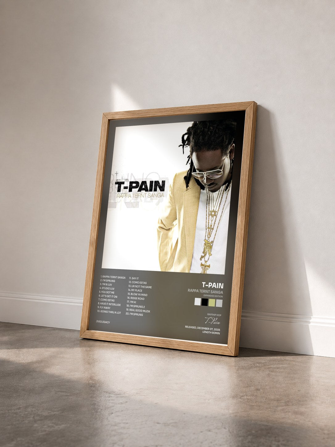 #bois Tableau de l'album Rappa Ternt Sanga (Expanded Edition) de T-Pain vu de trois quarts, cadre en bois brut