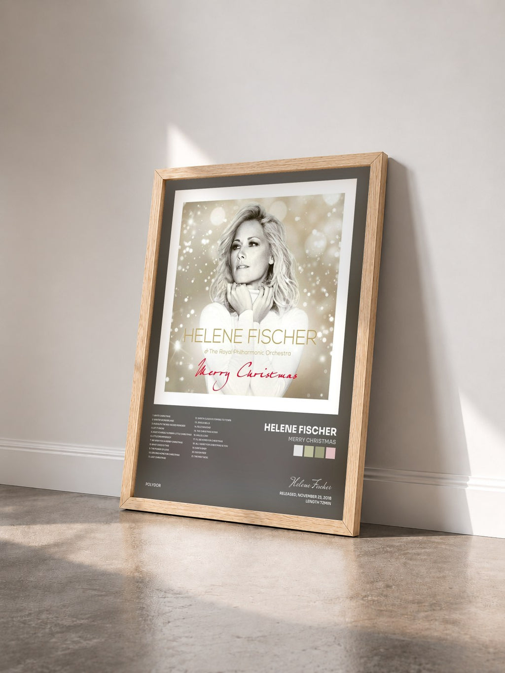 #bois Tableau de l'album Merry Christmas de Helene Fischer vu de trois quarts, cadre en bois brut