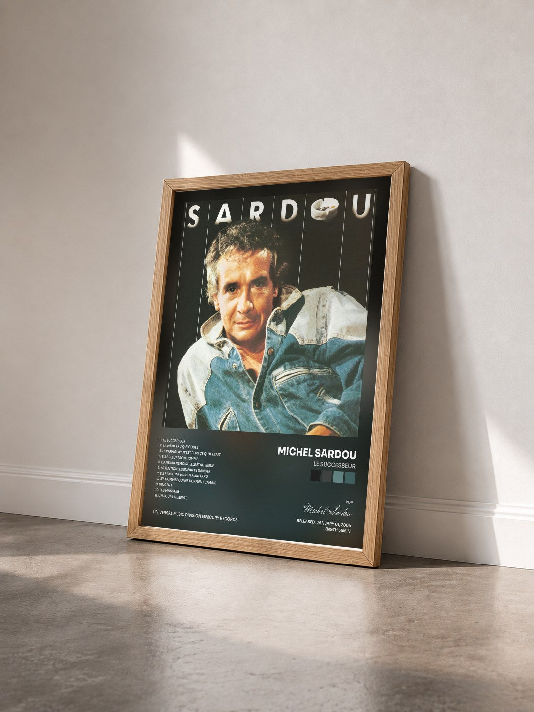#bois Tableau de l'album Le Successeur de Michel Sardou vu de trois quarts, cadre en bois brut