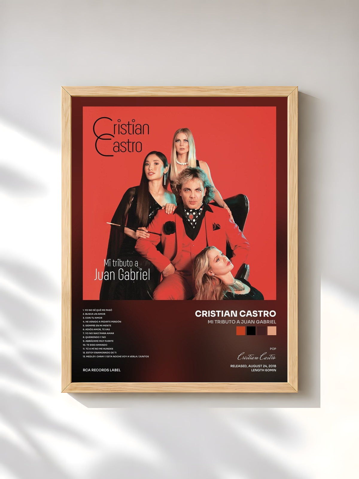 #bois Tableau de l'album Mi Tributo a Juan Gabriel de Cristian Castro, cadre en bois brut, imprimé et encadré en France