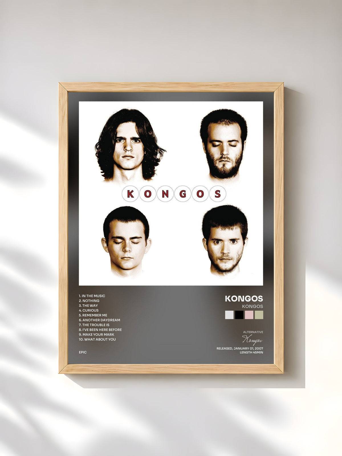 #bois Tableau de l'album KONGOS de Kongos, cadre en bois brut, imprimé et encadré en France
