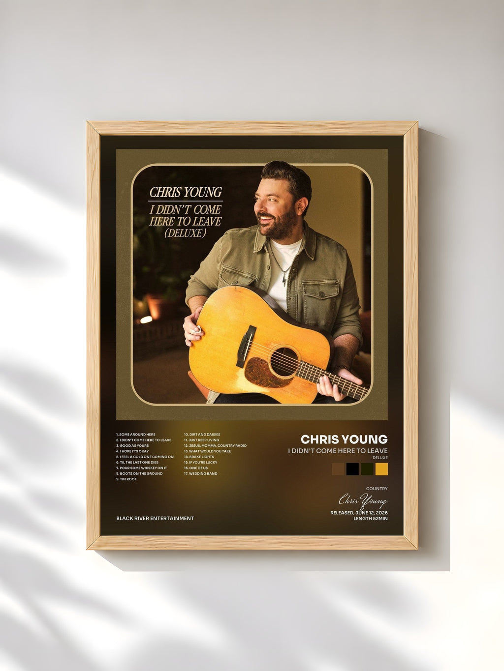 #bois Tableau de l'album I Didn't Come Here To Leave (Deluxe) de Chris Young, cadre en bois brut, imprimé et encadré en France