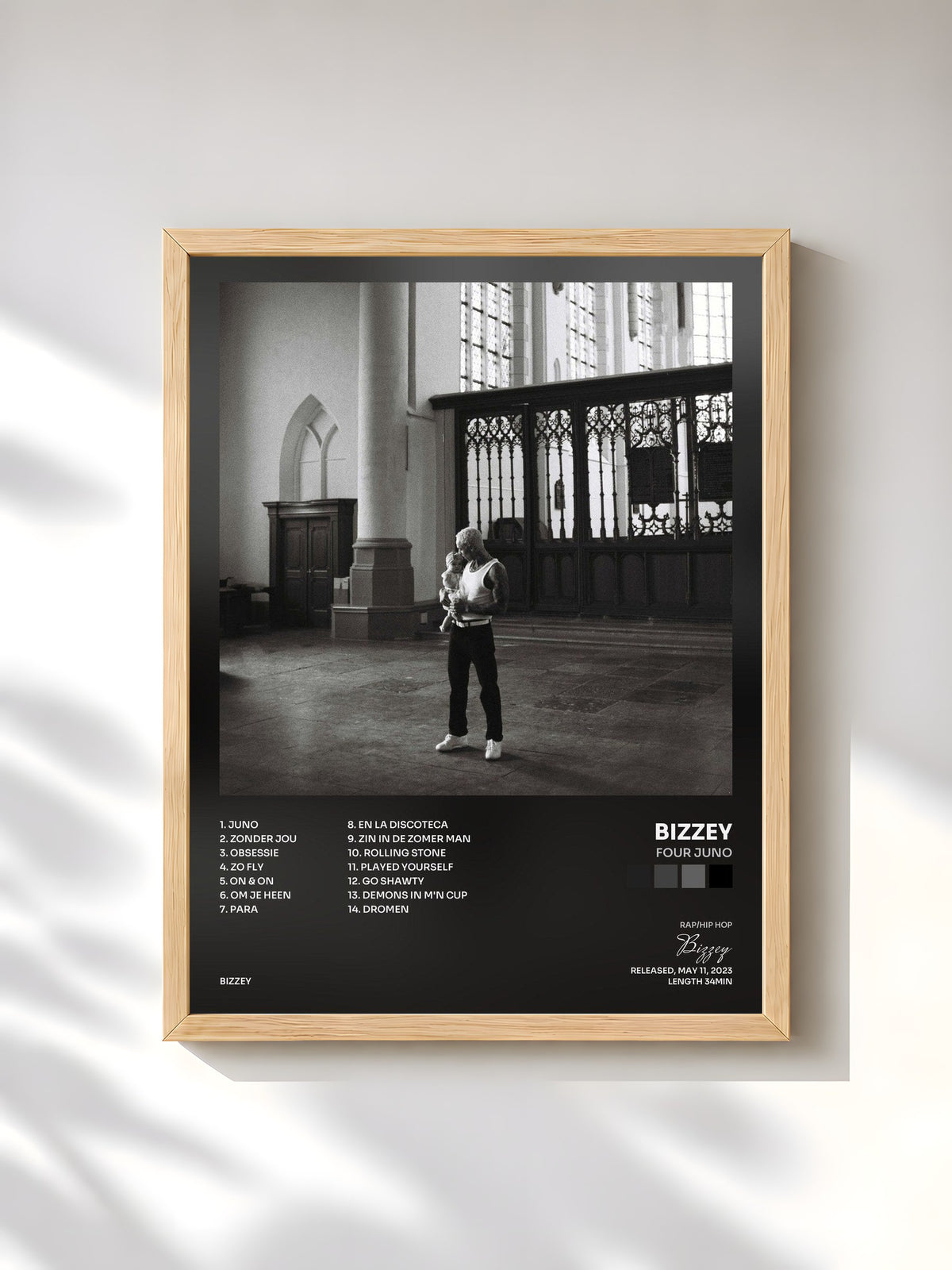 #bois Tableau de l'album FOUR JUNO de Bizzey, cadre en bois brut, imprimé et encadré en France