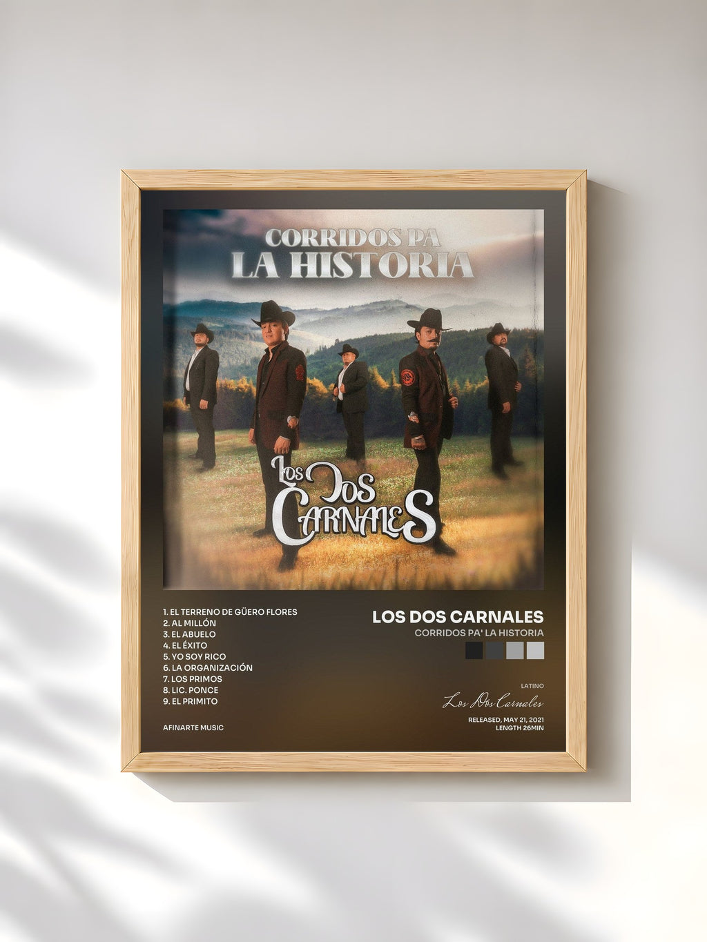 #bois Tableau de l'album Corridos Pa' la Historia de Los Dos Carnales, cadre en bois brut, imprimé et encadré en France