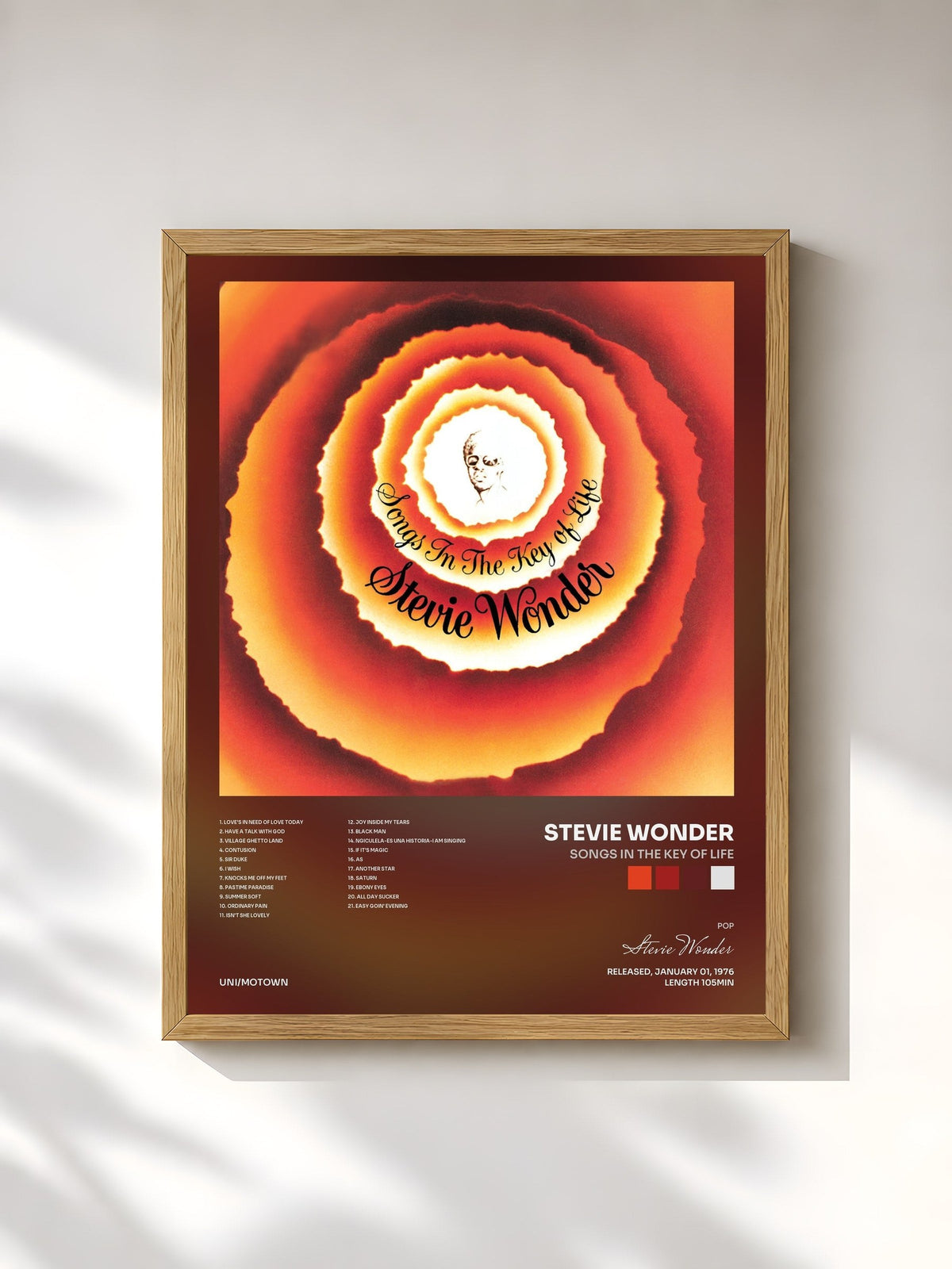 #bois Tableau de l'album Songs In The Key Of Life de Stevie Wonder, cadre en bois brut, imprimé et encadré en France